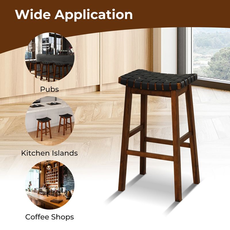 Tangkula Saddle Stools Set of 4 31 Inch Counter Height Stools w/ PU Leather Woven Seat Brown, 5 of 11