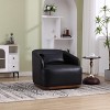 Akoasm 360 Degree Swivel PU Accent Lounge Swivel Barrel Chair With Wood Legs For Living Room, Office & Bedroom-Black - 3 of 4