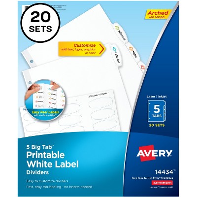 Avery Big Tab White Label Tab Dividers 5-Tab Letter 14434