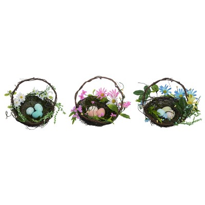 Transpac Set of 3 Pastel Easter Egg Baskets Natural Fiber Decorative Multicolored Tabletop Gift and Hostess Decor