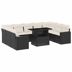 vidaXL 10 Piece Patio Sofa Set with Cushions Black and Cream Poly Rattan - Without Storage - 1 of 4