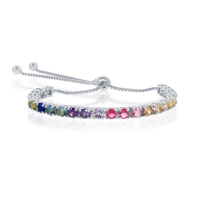 Bella Silver Sterling Silver Rainbow CZ 4mm Adjustable Bolo Bracelet - Multi