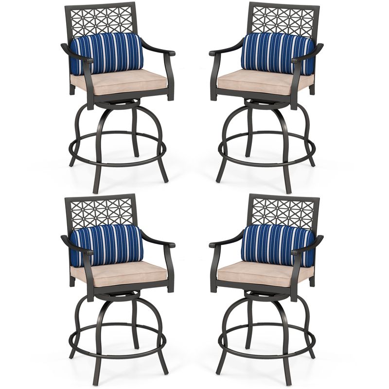 Costway Set of 4 Patio Swivel Bar Stool Chairs Cushioned Pillow Armrest Rocking, 1 of 8