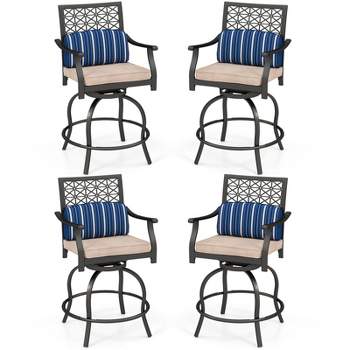 Costway Set of 4 Patio Swivel Bar Stool Chairs Cushioned Pillow Armrest Rocking