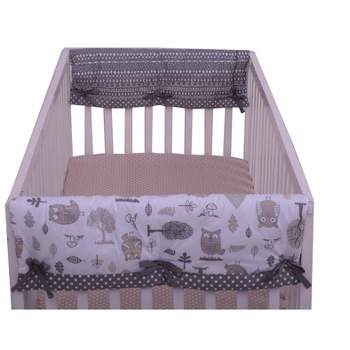 Bacati - Owls Gray/Beige Neutral Cotton Crib Rail Guard Covers set of 2 Small Side