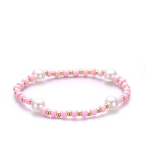 Guili 14k Yellow Gold Turquoise or Pink and Pearl Beaded Bracelet, Bohemian Chic Style, Perfect for Summer Vacations and Beach Days, Blue - 1 of 2