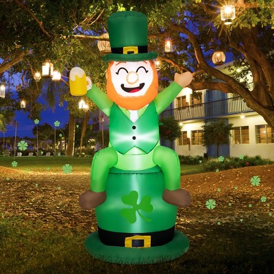Costway 5 FT St Patrick's Day Inflatable Decoration Leprechaun Sitting on Hat for Yard