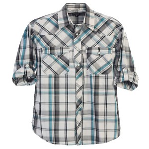 Gioberti Boy's Long Sleeve Roll Up Turquoise / White Plaid Checked Shirt, Size 4T - 1 of 3