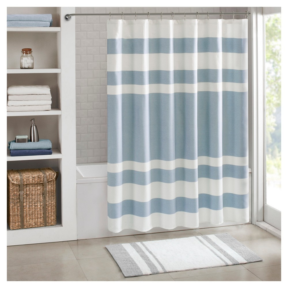 Photos - Shower Curtain 72"x72" Spa Waffle  with 3M Treatment Blue: Madison Park, Co