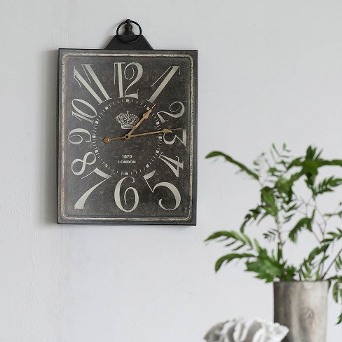 Large Vintage Black Rectangular Wall Clock with White Numerals, Home Decor Accent Clock - image 1 of 3