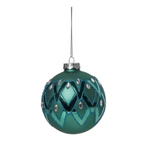 Transpac Glass 4 in. Green Christmas Ornate Ornament - 1 of 2