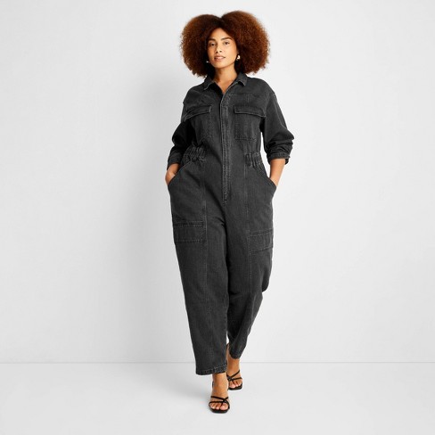 OWN Long Sleeve Denim Jumpsuit