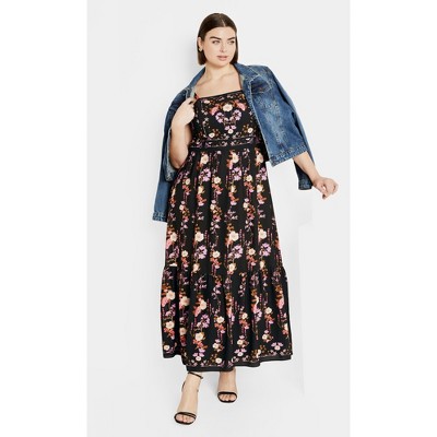 Women's Plus Size Molly Print Maxi Dress - black | CITY CHIC