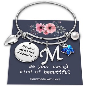 Butterfly Initial Bracelets for Teen Girls and Women with Crystal Butterfly and Pearl, Expandable Bangle - 1 of 4