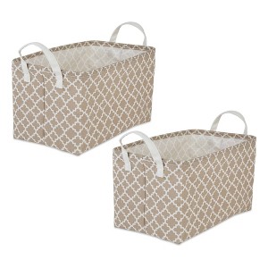 Design Imports Set of 2 Rectangle L 10.5 x 17.5 x 10 Pe Coated Cotton Poly Laundry Bins Lattice Stone: Polyester, 2 Handles, 1837 Volume - 1 of 4