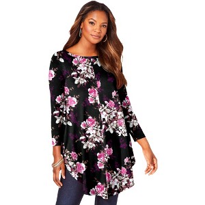 Roaman's Women's Plus Size Boatneck Swing Ultra Drape Tunic - 1 of 3