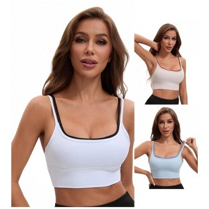 INSPIRE CHIC Women's Double Spaghetti Strap Longline Full Coverage Workout Padded Sports Bras 3 Packs - 1 of 4