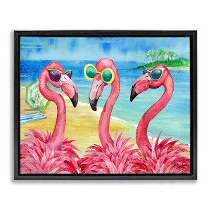 Stupell Industries Flamingo Girlfriends Tropical Coast Black Floater Framed Canvas Wall Art - 1 of 4