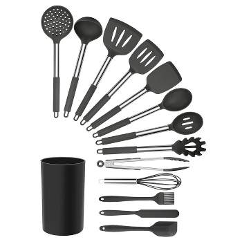 Chef Pomodoro Cooking Wooden Utensils, Spoons, Spatula for Kitchen, 5-Piece  Set, 12 Long, Non Stick Cookware Tools or Utensils (Black)