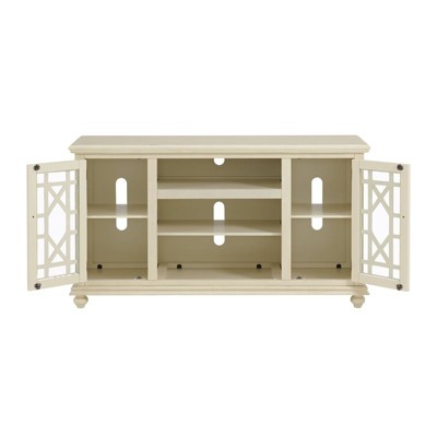 Parisian Antique White 63" Pine & Glass Elegant TV Stand with Cabinet