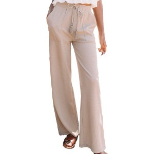 Amaryllis Women's Wide-Leg Drawstring Pants High-Waisted Relaxed Fit Lightweight Casual - 1 of 4