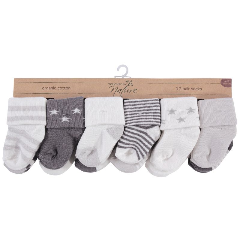 Touched by Nature Baby Unisex Organic Cotton Socks, Gray Charcoal Stars, 3 of 4