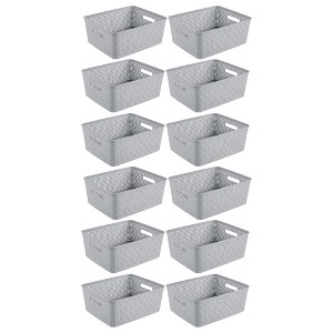 Sterilite 14'' x 11.5'' x 5'' Rectangular Weave Pattern Short Basket with Handles for Bathroom, Laundry Room, Pantry, & Closet, Cement (12 Pack) - 1 of 4