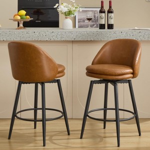 Set of 2 Swivel Bar Stools 26” Counter Height with Back 360° Rotating Upholstered Stools for Kitchen Island - 1 of 4