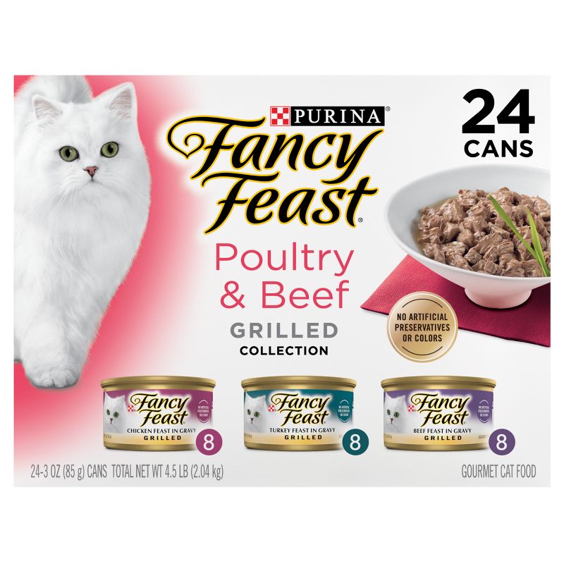 Purina Fancy Feast Grilled Variety Pack with Chicken, Turkey &#38; Beef Flavor Wet Cat Food Cans - 3oz/24ct, 4 of 11