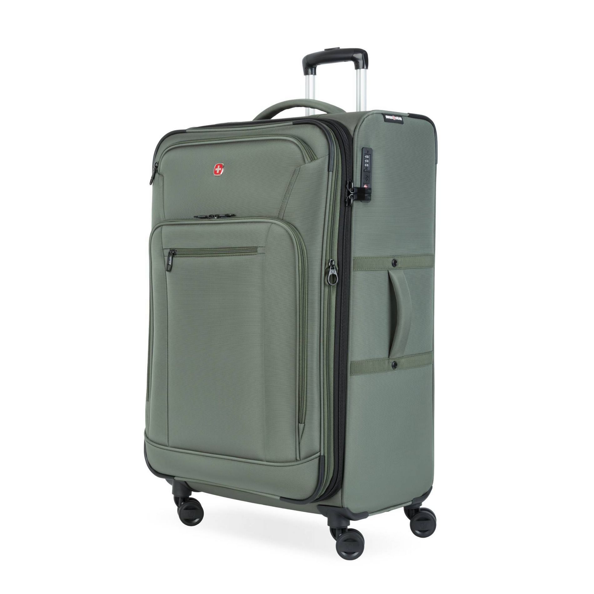 SWISSGEAR Zurich Softside Large Checked Spinner Suitcase - Green: Tear-Resistant, 8 Wheels