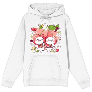 Mimi & Neko Flowers & Fruits Long Sleeve Men's White Hooded Sweatshirt - 1 of 3