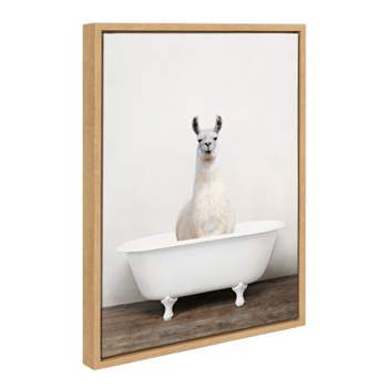 18" x 24" Sylvie Alpaca in The Tub Color Framed Canvas by Amy Peterson Natural - Kate & Laurel All Things Decor