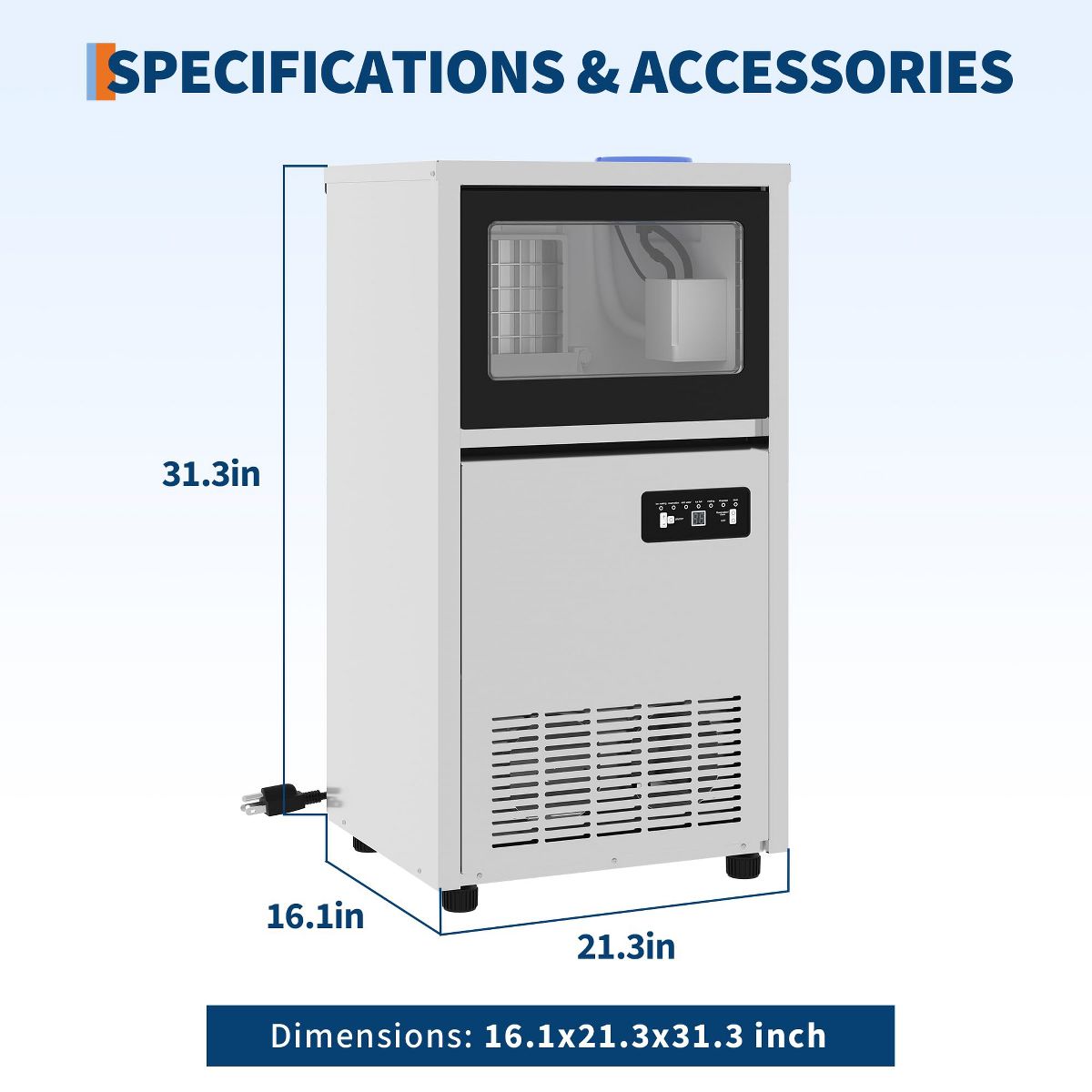 Commercial Ice Maker – 80-130lbs/24h Production, 36lbs Storage, Dual Water, 3 Install Options, Self-Clean, ETL Certified for Home, Bar, Restaurant - thumbnail 2