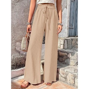 Womens Pants Casual Wide Leg Pants Elastic High Waist Long Pants - 1 of 4