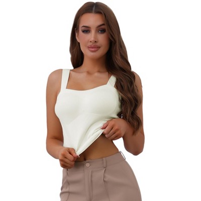 Allegra K Women's U-Neck Warm with Built-In Bra Ribbed Tank Undershirts