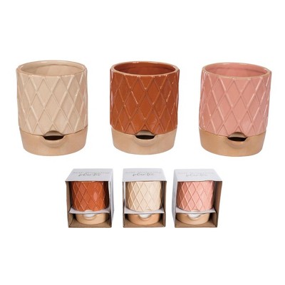 Transpac Small Terracotta Etched Self Water Planter Set of Home Decorations Set of 3 Spring