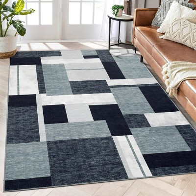 Washable Rugs for Living Room Modern Geometric Print Rug Contemporary Boxes Rug