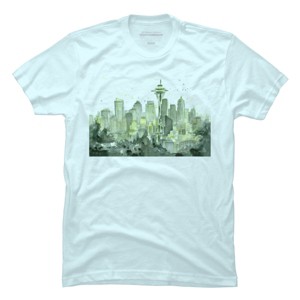 Men's Design By Humans Seattle Space Needle Watercolor By OlechkaDesign T-Shirt - 1 of 3