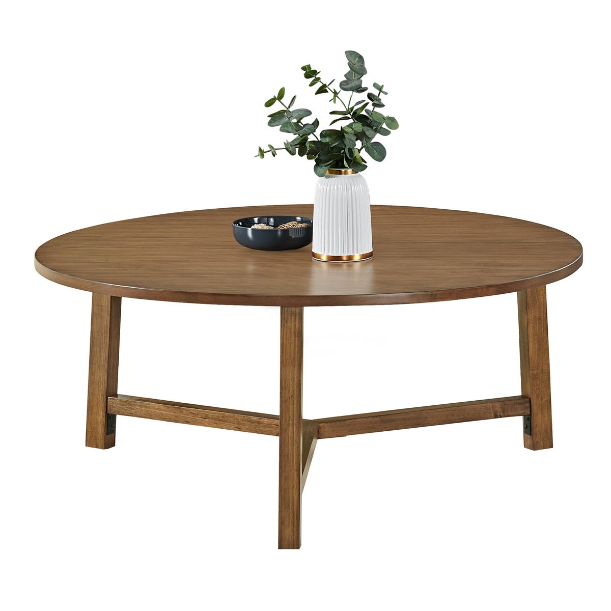 Alaterre Furniture Newbury 44-inch Round Coffee Table, Solid Wood Farmhouse Living Room Table, Pecan Finish