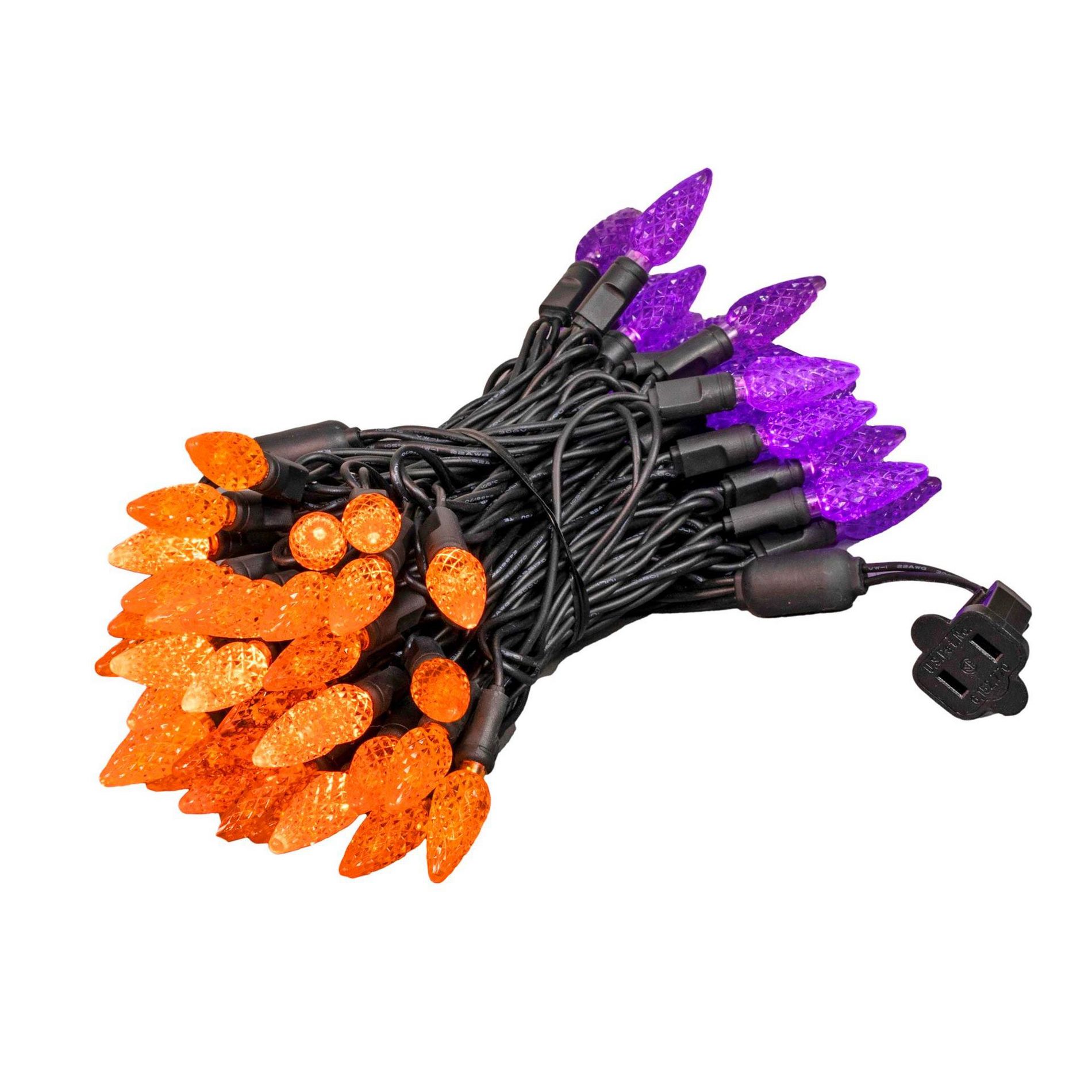 Novelty Lights 24 Feet 70 LED True Twinkle Purple/Orange Outdoor Halloween String, 100% Twinkle C6 LED on Black Wire, UL Listed, Connectable