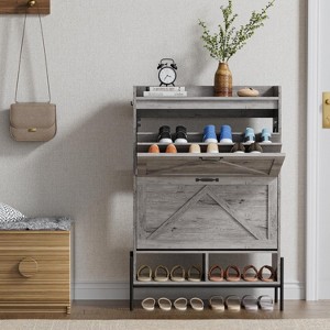 Nasitip Freestanding 2 Flip Drawer Shoe Cabinet, Narrow Entryway Organizer with Metal Legs & Hidden Storage, 48.4" Tall - 1 of 4