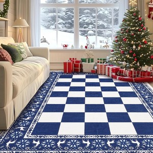 4x6 Christmas Area Rug, Washable Non Slip Holiday Carpet with Xmas Tree Reindeer Snowflake, Low Pile Accent Rug for Home - 1 of 4