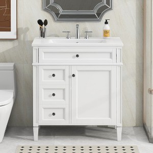 SeaCamel 30" Single Sink Bathroom Vanity - Modern Storage Cabinet with 2 Drawers & Tip-out Drawer - 1 of 4