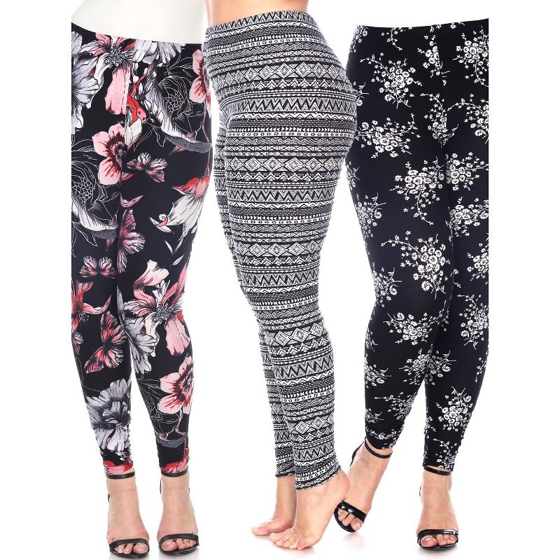 Women's Pack of 3 Plus Size Leggings - One Size Fits Most Plus - White Mark, 1 of 2