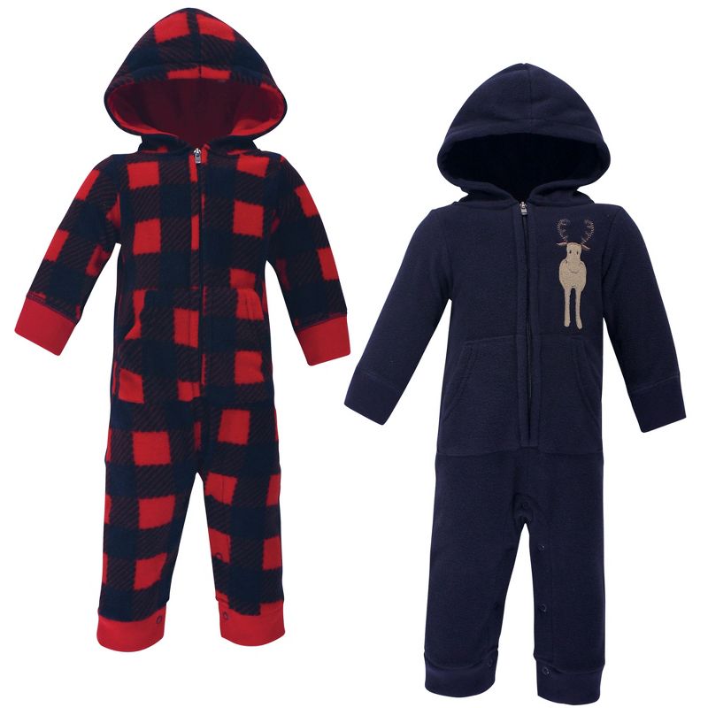 Hudson Baby Infant Boy Fleece Jumpsuits, Coveralls, and Playsuits 2pk, Forest Moose, 1 of 4