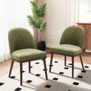 Set of 2 Large Upholstered Dining Chairs with High Back and Wood Legs, Deep Seat Fabric Kitchen Side Chairs for Dining Room - 1 of 4