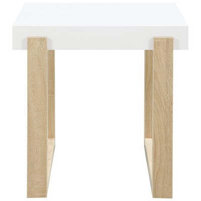 Pala White High Gloss and Natural Wood Rectangular End Table