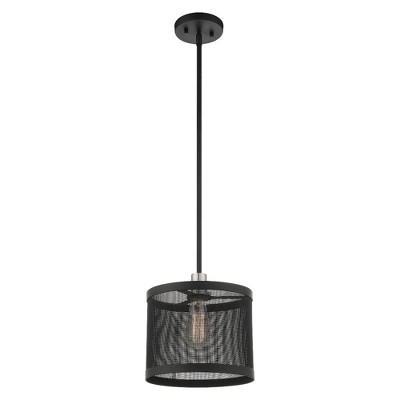 Industro Chic Black & Brushed Nickel Drum Pendant with Mesh Shade