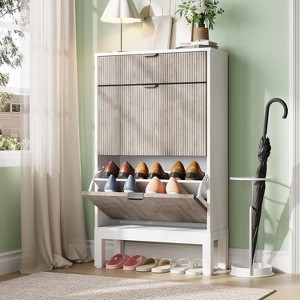 Shoe Storage Cabinet with 2 Flip Drawers And A Drawer, Entryway Cabinet , Space-Saving Narrow Shoe Rack for Entryway, Hallway, Front Door - 1 of 4
