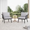 Outdoor Patio Club Chairs Set of 2, Slatted Armchairs with Beige Cushions, Modern Polypropylene Lounge Seating for Garden, Balcony-The Pop Home - 3 of 4